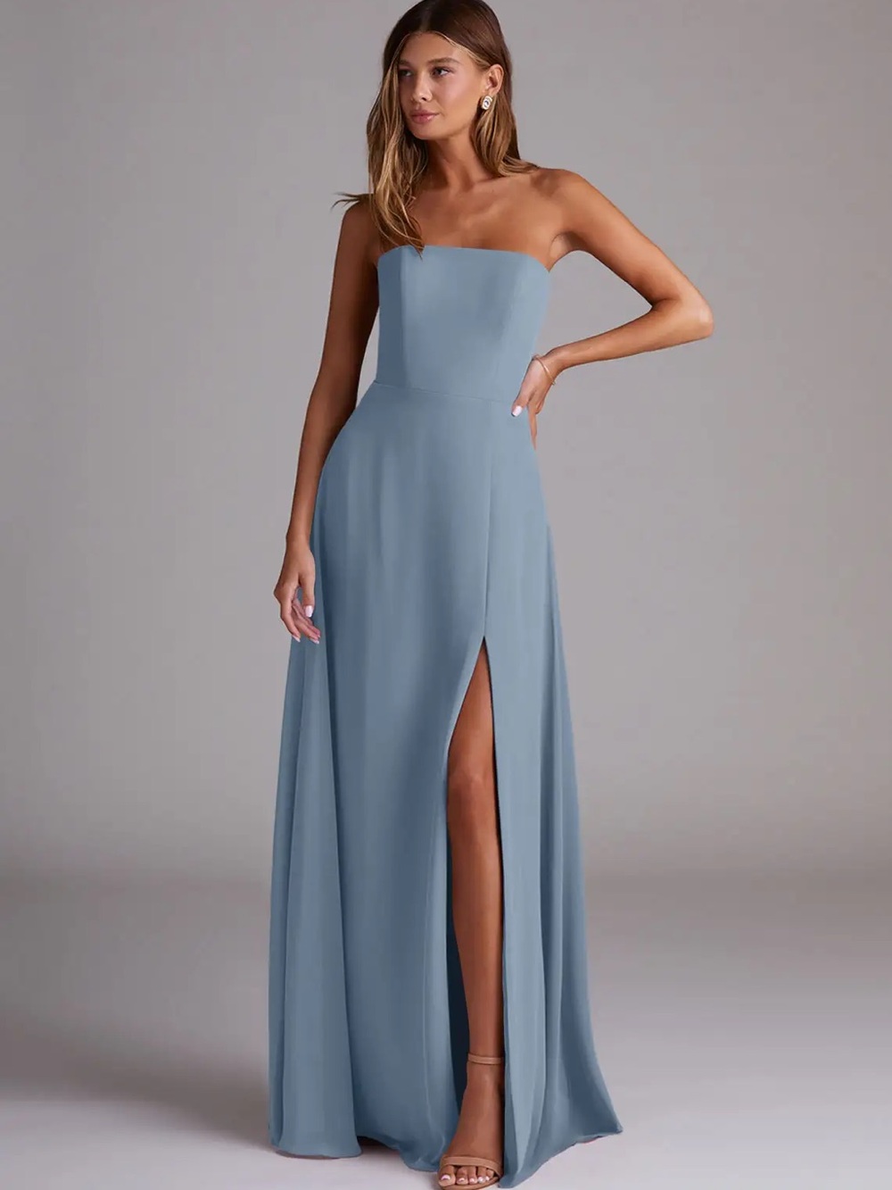 Azazie Strapless Dusty Blue Chiffon Dress